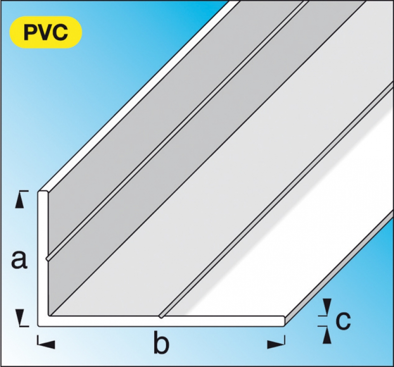 cornière inég. PVC ( rigide ) blanc dim. axbxc : 15,5x27,5x1,5 mm lg. 2,50 m