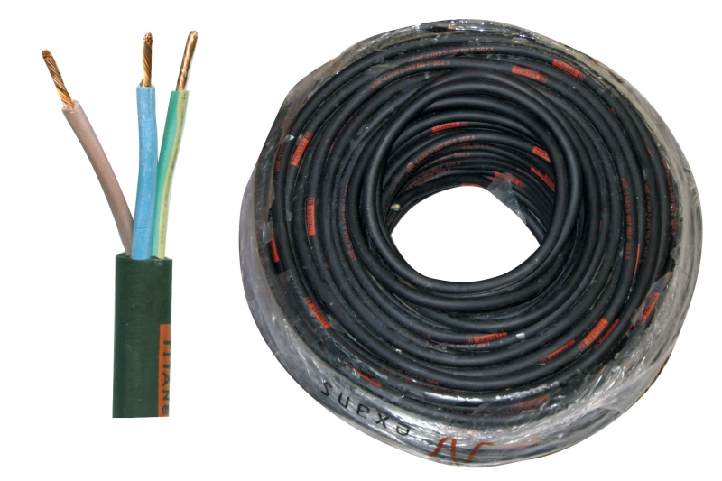 câble indust. souple HO7 RN-F12N câblé 3G2,5 mm2 av. V/J noir - couronne de  100 m